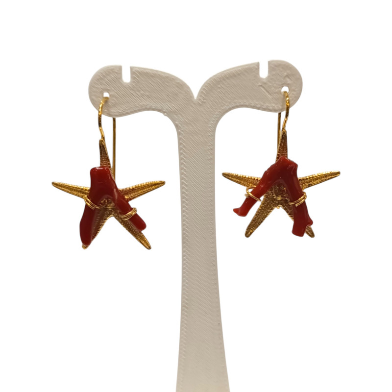Boucles Corail Baroque Etoile de Mer Argent 925 Plaqué Or