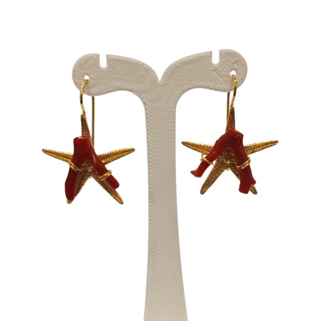 Boucles Corail Baroque Etoile de Mer Argent 925 Plaqué Or