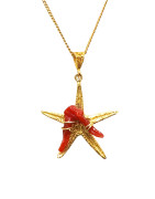 Pendentif Corail Baroque Etoile de Mer Argent 925 Plaqué Or avec Chaîne 40cm Acier Plaqué Or