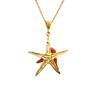 Pendentif Corail Baroque Etoile de Mer Argent 925 Plaqué Or avec Chaîne 40cm Acier Plaqué Or