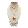Pendentif Corail Baroque Etoile de Mer Argent 925 Plaqué Or avec Chaîne 40cm Acier Plaqué Or