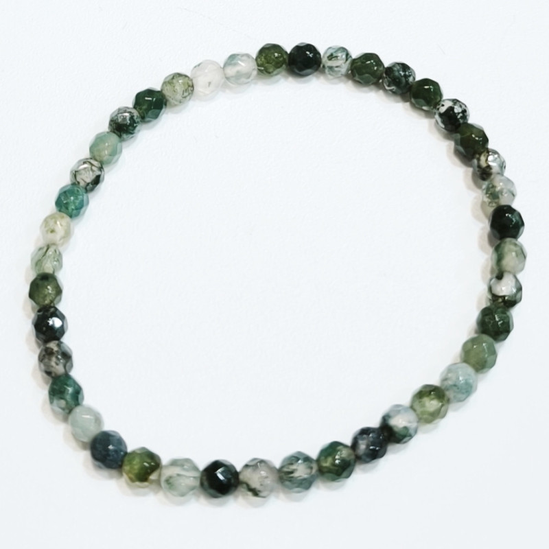 Bracelet Agate mousse Pierres Rondes Facettées 4mm