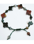 Bracelet Agate Mousse et Jaspe Bréchique Trèfles sur Cordon Vert