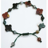 Bracelet Agate Mousse et Jaspe Bréchique Trèfles sur Cordon Vert