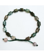 Bracelet Agate Mousse Cylindres 12mm sur Cordon Vert