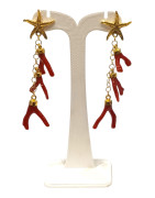 Boucles Corail Baroque Etoile de Mer Argent 925 Plaqué Or Pendantes
