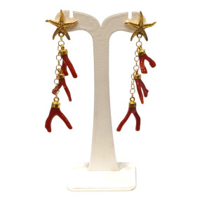 Boucles Corail Baroque Etoile de Mer Argent 925 Plaqué Or Pendantes