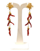 Boucles Corail Baroque avec Motif Corail Argent 925 Plaqué Or Pendantes