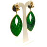 Boucles Jade Vert et Noir Ciselées Navette Argent 925 Plaqué Or