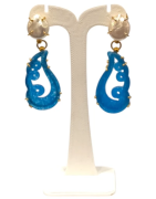 Boucles Jade Bleu et Perles d'Eau Douce Ciselé Aile d'Ange Argent 925 Plaqué Or
