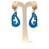 Boucles Jade Bleu et Perles d'Eau Douce Ciselé Aile d'Ange Argent 925 Plaqué Or