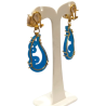 Boucles Jade Bleu et Perles d'Eau Douce Ciselé Aile d'Ange Argent 925 Plaqué Or