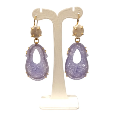 Boucles Jade Lilas et Perles d'Eau Douce Ciselées Argent 925 Plaqué Or