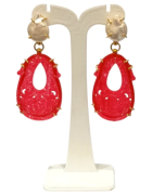 Boucles Jade Rouge et Perles d'Eau Douce Ciselé Argent 925 Plaqué Or