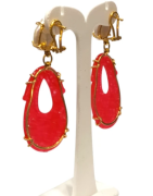 Boucles Jade Rouge et Perles d'Eau Douce Ciselé Argent 925 Plaqué Or