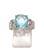 Bague Topaze Bleue Facetté Carré Argent 925 Taille 55
