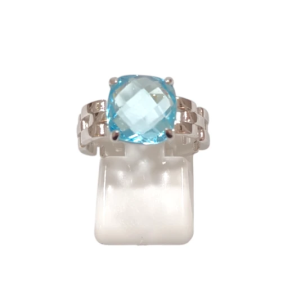 Bague Topaze Bleue Facetté Carré Argent 925 Taille 55