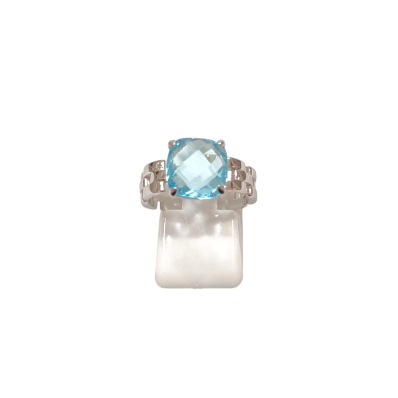 Bague Topaze Bleue Facetté Carré Argent 925 Taille 55