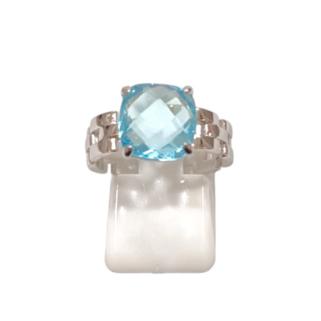Bague Topaze Bleue Facetté Carré Argent 925 Taille 55