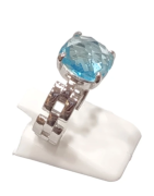 Bague Topaze Bleue Facetté Carré Argent 925 Taille 55