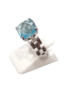 Bague Topaze Bleue Facetté Carré Argent 925 Taille 55