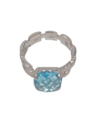 Bague Topaze Bleue Facetté Carré Argent 925 Taille 55