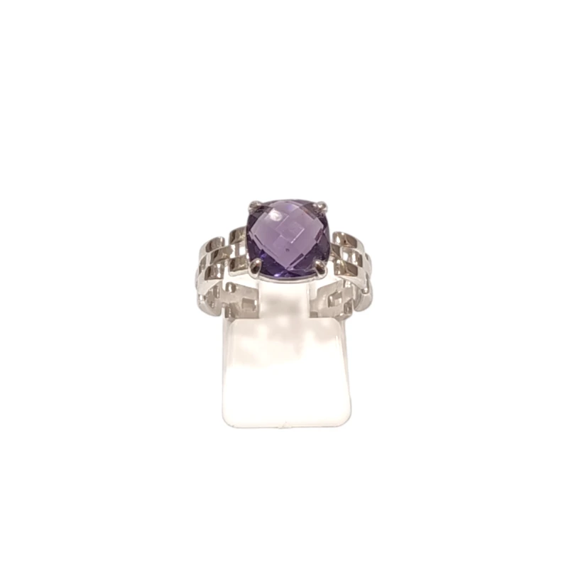 Bague Améthyste Carré Facetté Argent 925 Taille 59