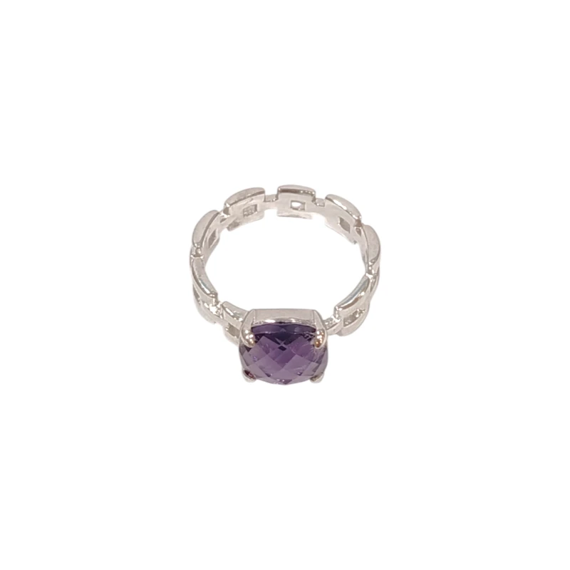 Bague Améthyste Carré Facetté Argent 925 Taille 53