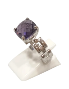 Bague Améthyste Carré Facetté Argent 925 Taille 53