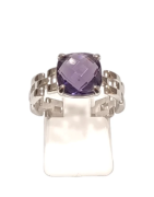 Bague Améthyste Carré Facetté Argent 925 Taille 53