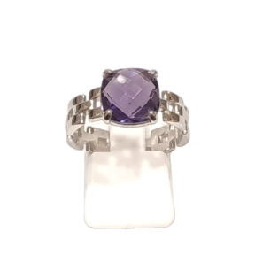 Bague Améthyste Carré Facetté Argent 925 Taille 53