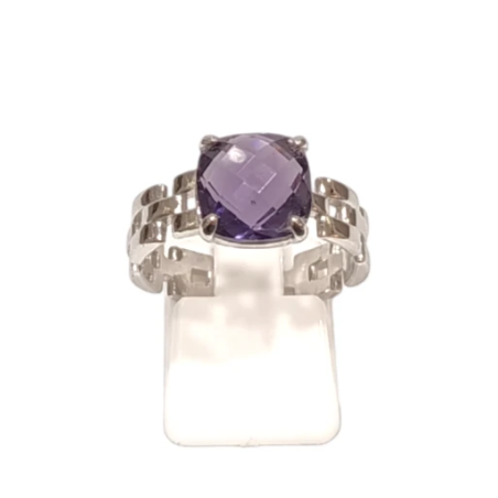 Bague Améthyste Carré Facetté Argent 925 Taille 53
