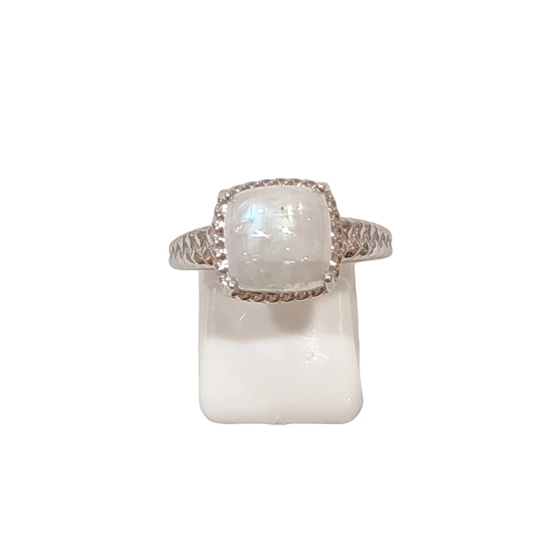 Bague Pierre de Lune Carré Argent 925 Tressé Taille 56