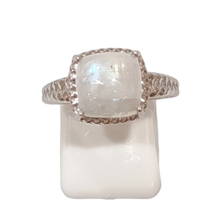 Bague Pierre de Lune Carré Argent 925 Tressé Taille 56
