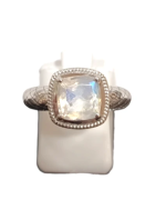 Bague Pierre de Lune Carré Facetté Argent 925 Ciselé Taille 55