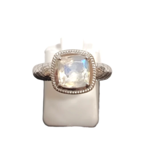 Bague Pierre de Lune Carré Facetté Argent 925 Ciselé Taille 55