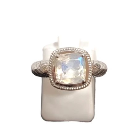 Bague Pierre de Lune Carré Facetté Argent 925 Ciselé Taille 55
