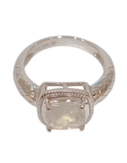 Bague Pierre de Lune Carré Facetté Argent 925 Ciselé Taille 55