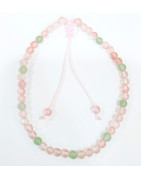 Bracelet Quartz Cerise et Aventurine Verte Pierres Rondes 4mm Poignet / Cheville Cordon