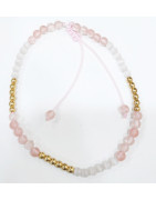 Bracelet Quartz Cerise et Cristal de Roche Inserts Billes Dorées Pierres Rondes 4mm Poignet/Cheville Cordon