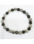 Bracelet Onyx Jaspe Serpent Pierres Rondes 8mm