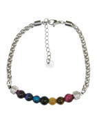 Bracelet Œil de Tigre Teinté Pierres Rondes 5/6mm avec Fermoir 19 + 5 cm