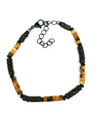 Bracelet Œil de Tigre et Pierre de Lave Petites Rondelles 4mm avec Fermoir Acier Noir 19 + 5 cm