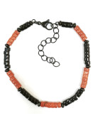 Bracelet Jaspe Rouge et Onyx Petites Rondelles 4mm Fermoir Acier Noir 19 + 5 cm