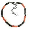 Bracelet Jaspe Rouge et Onyx Petites Rondelles 4mm Fermoir Acier Noir 19 + 5 cm