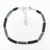 Bracelet Onyx et Hématites Petites Rondelles 4mm Fermoir Acier 19 + 5 cm