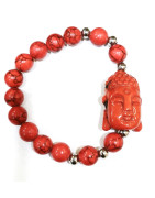 Bracelet Jaspe Impérial Tête de Bouddha Pierres Rondes 10mm