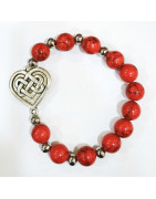 Bracelet Jaspe Impérial Cœur & Nœud Celtique Pierres Rondes 10mm