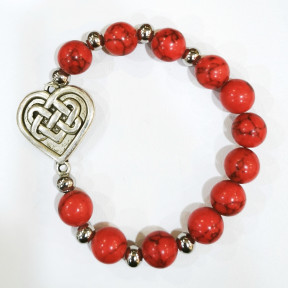 Bracelet Jaspe Impérial Cœur & Nœud Celtique Pierres Rondes 10mm
