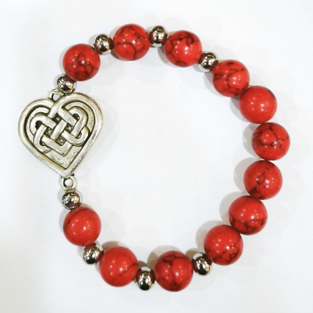 Bracelet Jaspe Impérial Cœur & Nœud Celtique Pierres Rondes 10mm